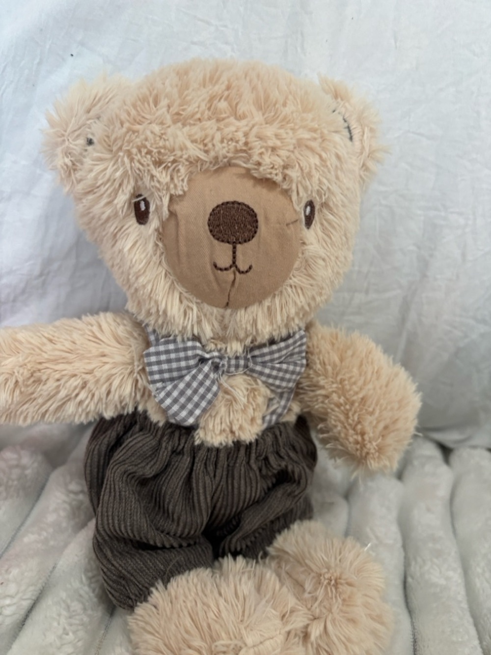 Plush Cream Teddy Bear with Gingham Bow - Kids Toys Dolls & Accessories
